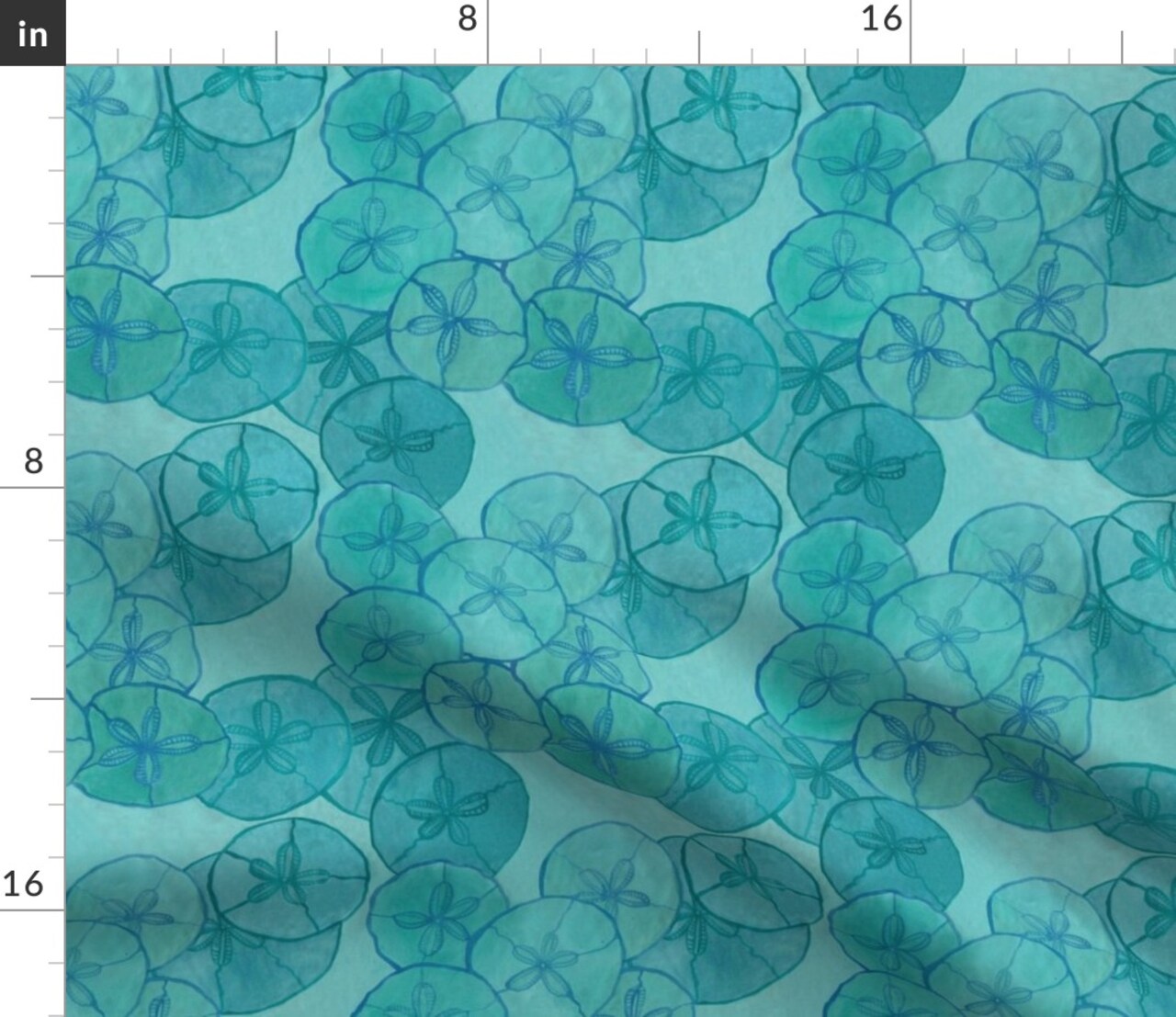 Blue Ocean Teal Waters Coastal Beach Sand Sun Summer Sea Urchin Dollars Seaside Caribbean Medium Scale Custom Printed Fabric by Spoonflower Various Fabrics by the Yard or Fat Quarter